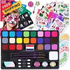 Face Painting Kit for Kids, 24 Colors Paint with Stencils & colorful 