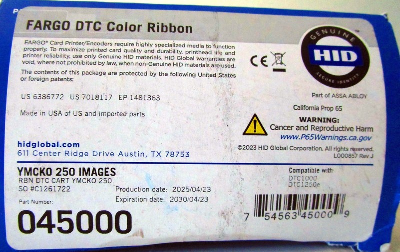 HID FARGO Smartload Ribbon Cartridge 45000 Genuine/Original for DTC1000~NIB