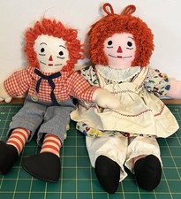 Vintage 16" Raggedy Ann Andy Rag Dolls 1973 Orange Yarn Hair Handmade Clean