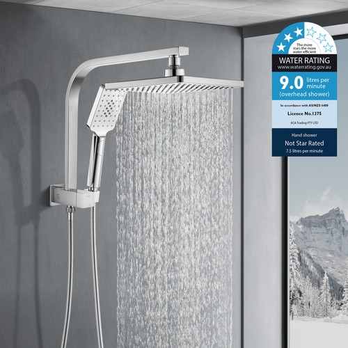 ACA 8'' Square Shower Head Set Chrome Rose with Handheld Diverter Gooseneck - Picture 2 of 9
