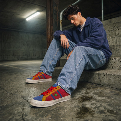 Converse One Star Academy OX Sneaker Unisex EU 41 Leder Mehrfarbig Rot Blau Gelb