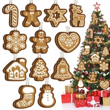 Yulejo 24 Pcs Gingerbread Ornaments for Christmas Tree Brown, White