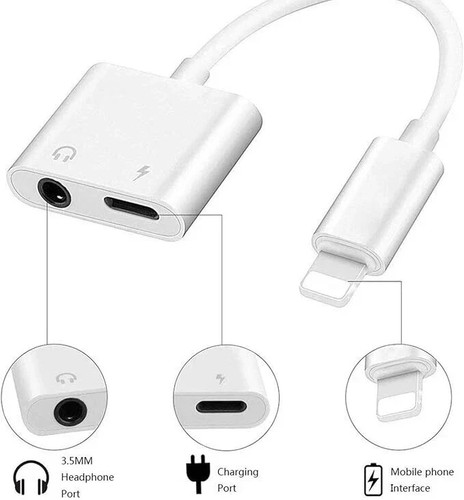 2in1 Adapter AUX Headphone Jack Charger To 3.5mm Splitter for IPhone 14 13 12 11 - Picture 2 of 9