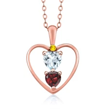 18K Rose Gold Plated Silver Aquamarine Garnet and Yellow Sapphire Pendant