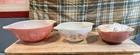 VTG Pyrex Gooseberry Pink/wht Nesting Bowls Cinderella Lot of 3 #442, 443, 444