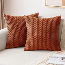 Set of 2 Fall Rust Corduroy Throw Pillow Covers 18x18 Inch Farmhouse Decor