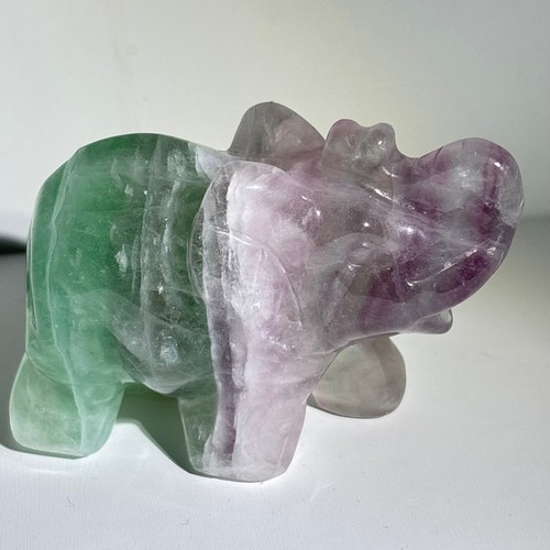 Cristallo di quarzo fluorite naturale 310G quarzo intagliato a mano elefante guarigione - Foto 17 di 18