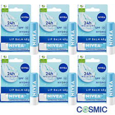 6 X Nivea Hydro Care Caring Long Lasting Hydrating Moisturising Lip Balm 4.8g
