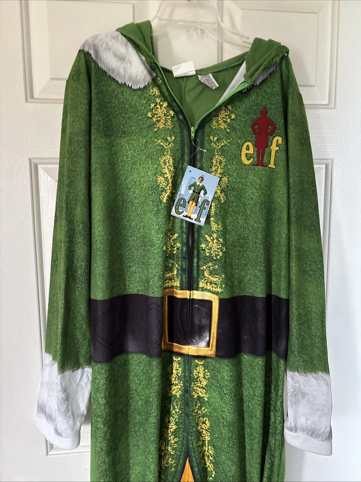 Buddy эльф цельный пижамы костюм для Хэллоуина взрослый размер L молнии флис - Изображение 4 из 4