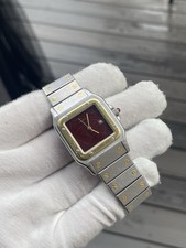 Cartier Santos Carree Burgundy 29mm Two Tone Automatic Watch w/ Box & Booklet 9