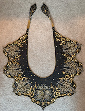 1890s Handmade Victorian Bead and Sequin Morning Lace Dress Black/Gold Stunning