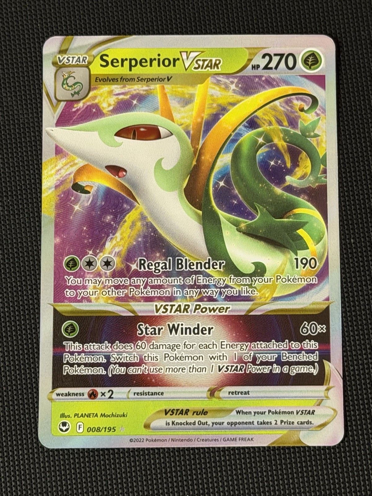 Serperior VSTAR 008/195 – SWSH Silver Tempest – Ultra Rare Holo – Pokémon TCG NM