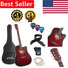 Complete Beginner Guitar Set - 41-inch Red Cutaway Acoustic with Gig Bag & More