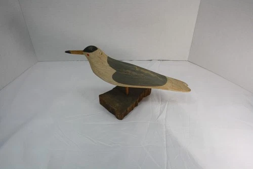 WEK stamped hand carved vintage shorebird on pedestal