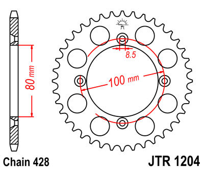 JT - PIÑÓN TRASERO DE ACERO DE 50 DIENTES 428 CADENA HONDA XR100R CRF100F CRF125F FB - Imagen 3 de 3