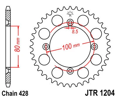 JT - 50 DIENTES PIÑÓN TRASERO ACERO 428 CADENA HONDA XR100R CRF100F CRF125F FB Foto 3 de 3