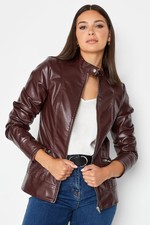 Lts Tall Berry Red Leather Funnel Neck Jacket