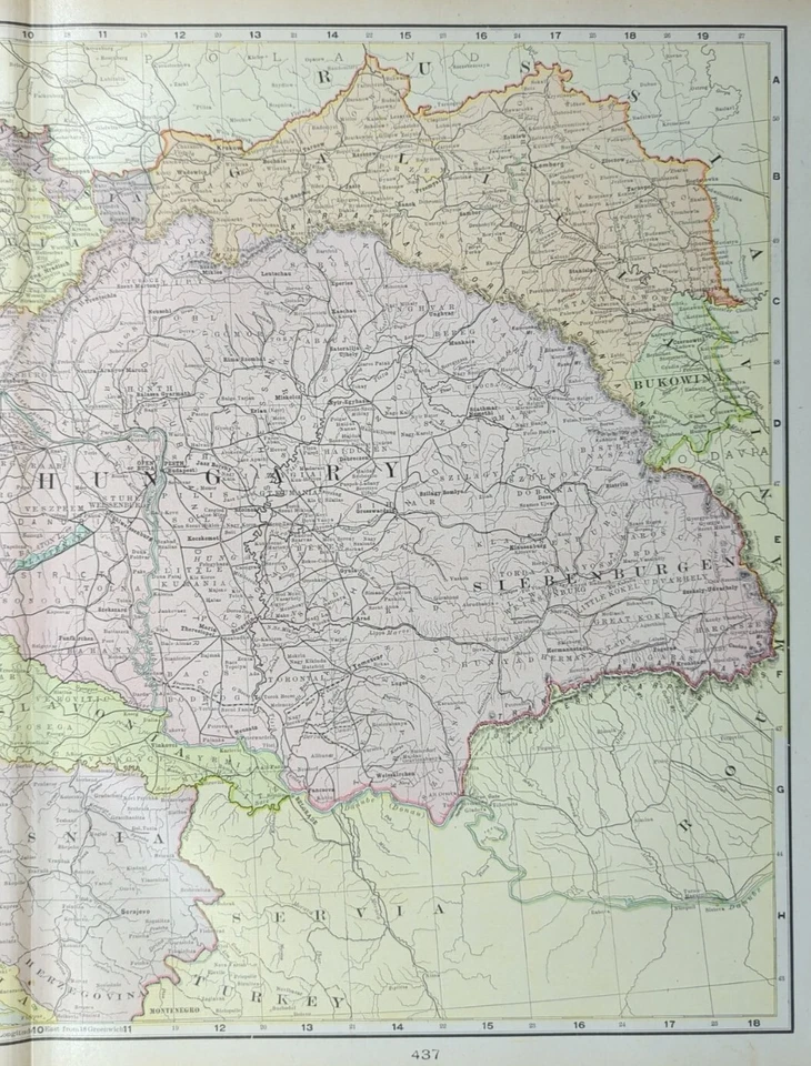 Mapa Vintage 1901 AUSTRIA HUNGRÍA 22"x14" ~ Antiguo Antiguo Original VIENA BUDAPEST Foto 4 de 4