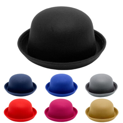 Retro Kids Girls Women Fedora Hat Ladies Round Top Felt Bowler