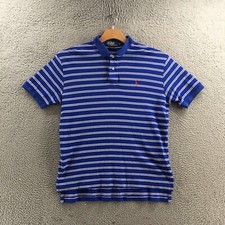 Polo Ralph Lauren Polo Shirt Mens M Blue Striped Cotton Short Sleeve Collared
