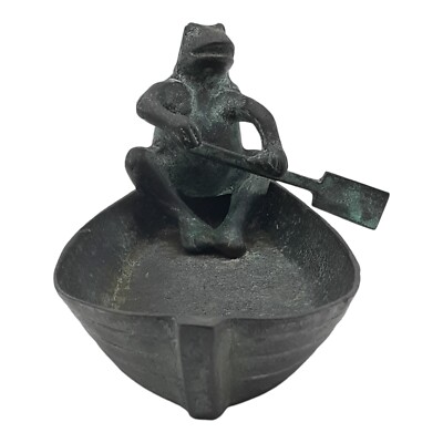 Plating Frog SPI Designer Solid Brass Metal Frog In Row Boat Garden Sculpture ...