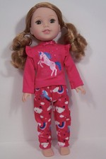 UNICORN Pjs Pajamas Top  Pants Doll Clothes For Wellie Wisher Wishers 14" Debs