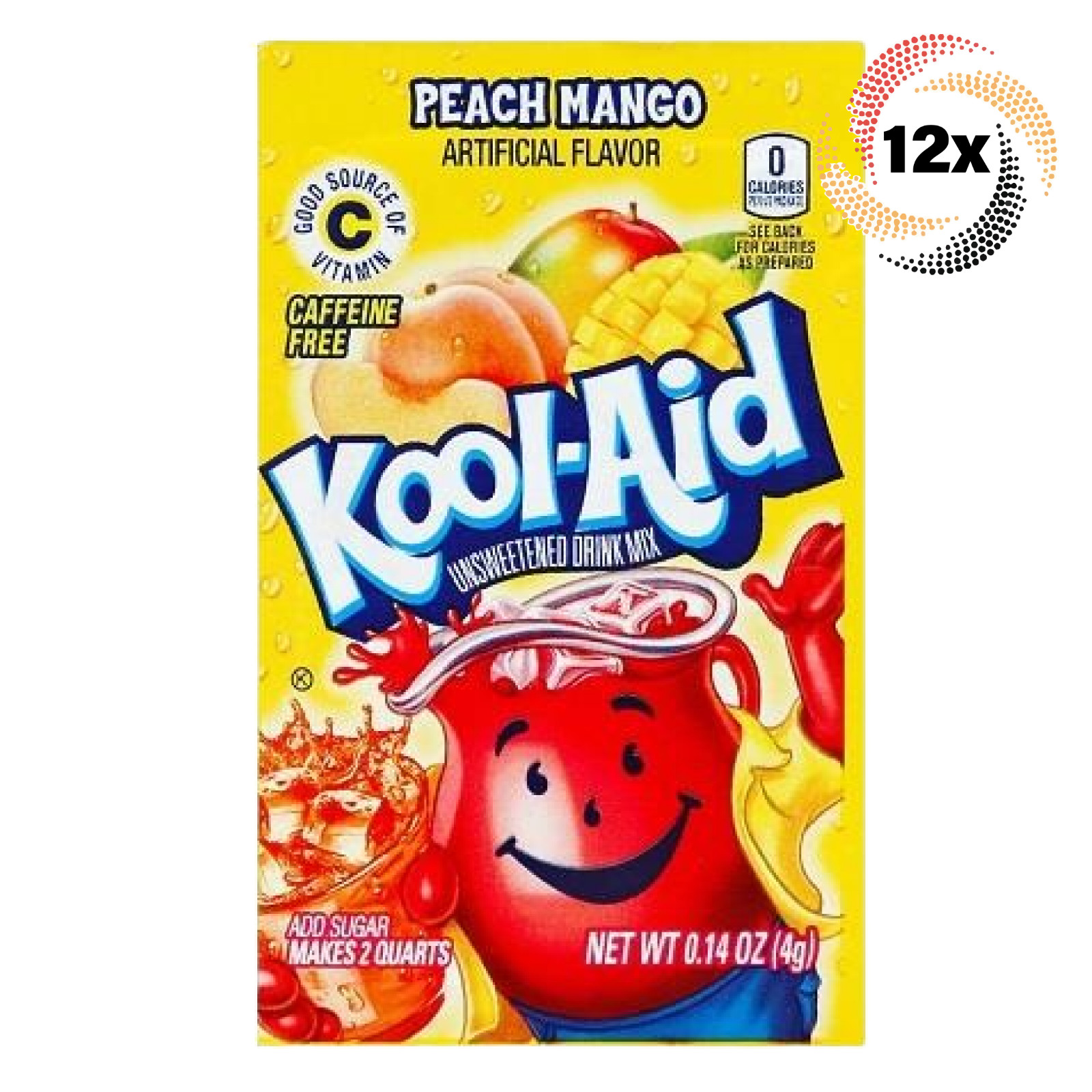 12 пакетов Kool-Aid смесь безалкогольных напитков со вкусом персика и манго без кофеина 14 унций 2090₽
