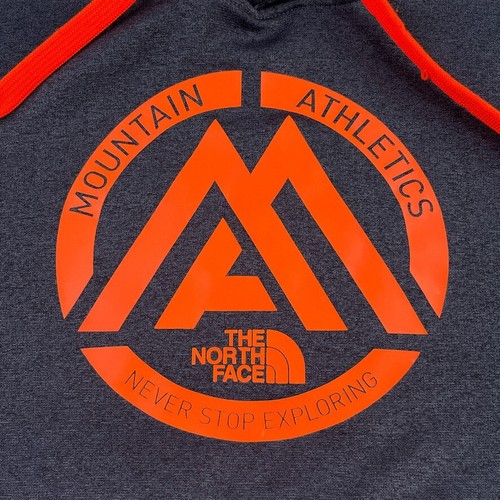 North Face Hoodie Mens 2XL XXL Grey Orange Mountain Logo Pullover Sweatshirt - Picture 3 of 10