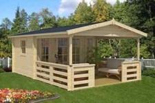 Gartenhaus Holzhaus Lappland-40 B mit Terrasse Holz, Blockhaus Vordach 44 mm