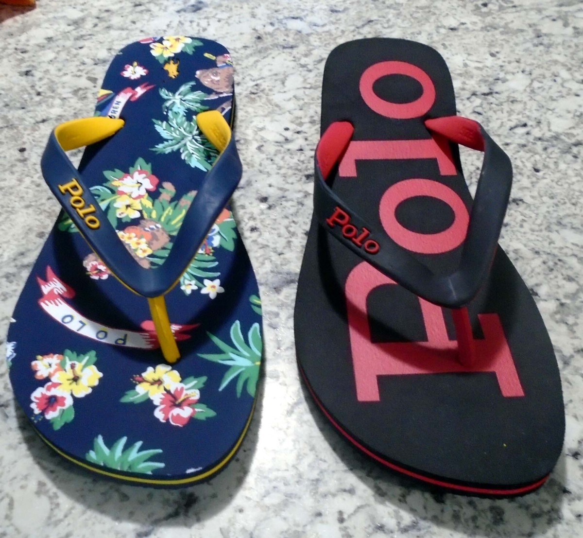 Polo Ralph Lauren Bolt Eva Flip Flops Black w/ Red POLO Navy POLO Bear  Yellow