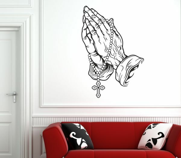 Wandtattoo Wand Aufkleber Beten Betende Hände Gott Glaube Rosenkranz 231