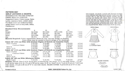 Uncut Kwik Sew Sewing Pattern # 3007 Girls Leotards & Skorts Size: 8-10-12-14 - Picture 2 of 3