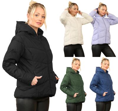 Damen Jacken Gesteppt Wattiert Kapuze Warm Gefüttert Puffer Neu Freizeit Damen Mantel