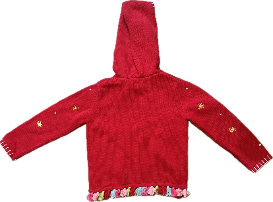 Christmas Tree Tasseled Embellished Red Girls Hooded Sweater Size 5-6 - Image 2 of 2