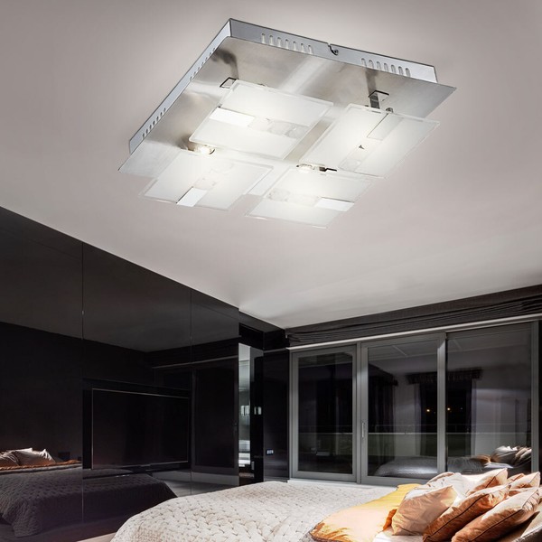 Deckenleuchte Wohnzimmerlampe Flurleuchte Led Glas Teilsatiniert Chrom Metall-image