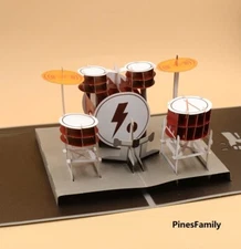 J03-3D Pop-Up Card: 5-Piece Drum Set! Perfect Gift for Music Lovers