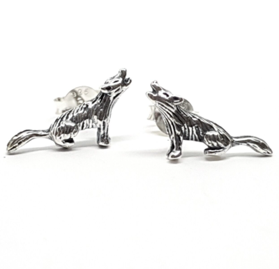 アクセサリー Howling Wolf Stud Earrings 925 silver Howling Wolf Earrings 925 Sterling Silver Studs Norse Ethnic