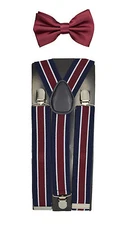 35mm Wide Mens Adjustable Braces Matching Burgundy Stripe Suspender&Bow tie Set