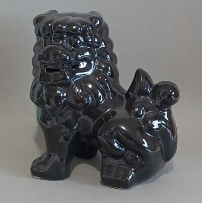 Chinese Foo Fu Dog Black Ceramic Lion Shishi Guardian 8  X 8'' Feng Shui￼