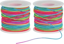Bracelet String Elastic Cord - 2 Rolls 1MM Rainbow Stretchy String for Bracelet