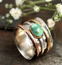 Silver And Blue Turquoise Wide Band Wrap Ring Sz 9 Gorgeous Cuff