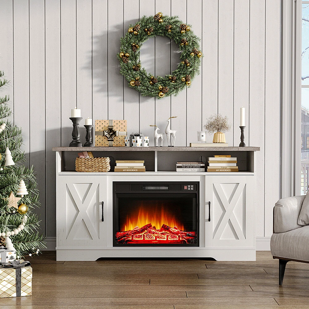 Antique white entertainment sale center with fireplace