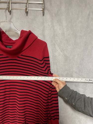 Ralph Lauren Sweater Women XL Red Black Striped Tunic Top Turtleneck Wool Blend - Picture 2 of 7