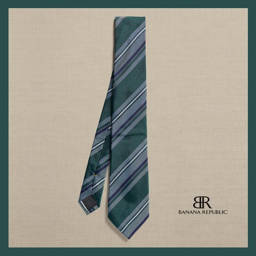 $65 - NWT Banana Republic Textured Wide Stripe Tie, 100% Silk, Forest Green - 第 1/4 張圖片