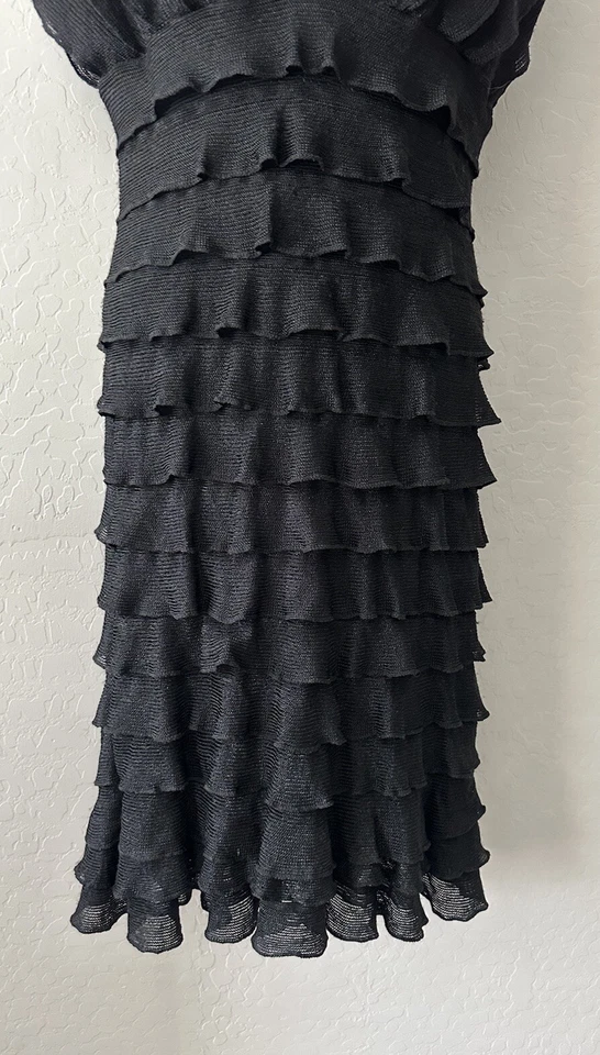 VTG Dark Romance Rayon Blend Midi Ruffle Dress M Fairy Whimsigoth Y2K Goth - Image 4 of 4