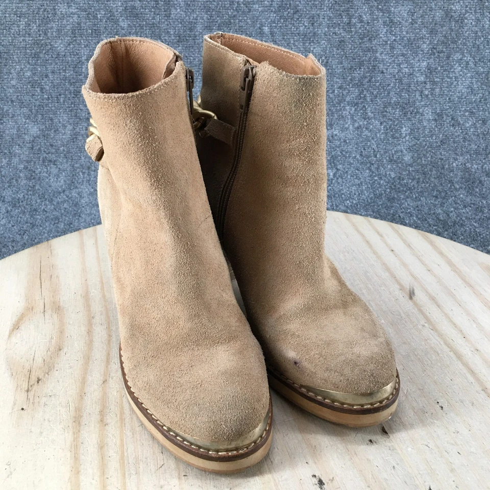 Topshop Botas Mujer 38 Botines Beige Gamuza Cremallera Lateral Tacones Cadena Dorada Foto 3 de 4