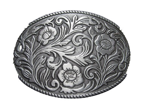 Vintage Belt Buckle Oval Shaped Etched German Silver Boho 