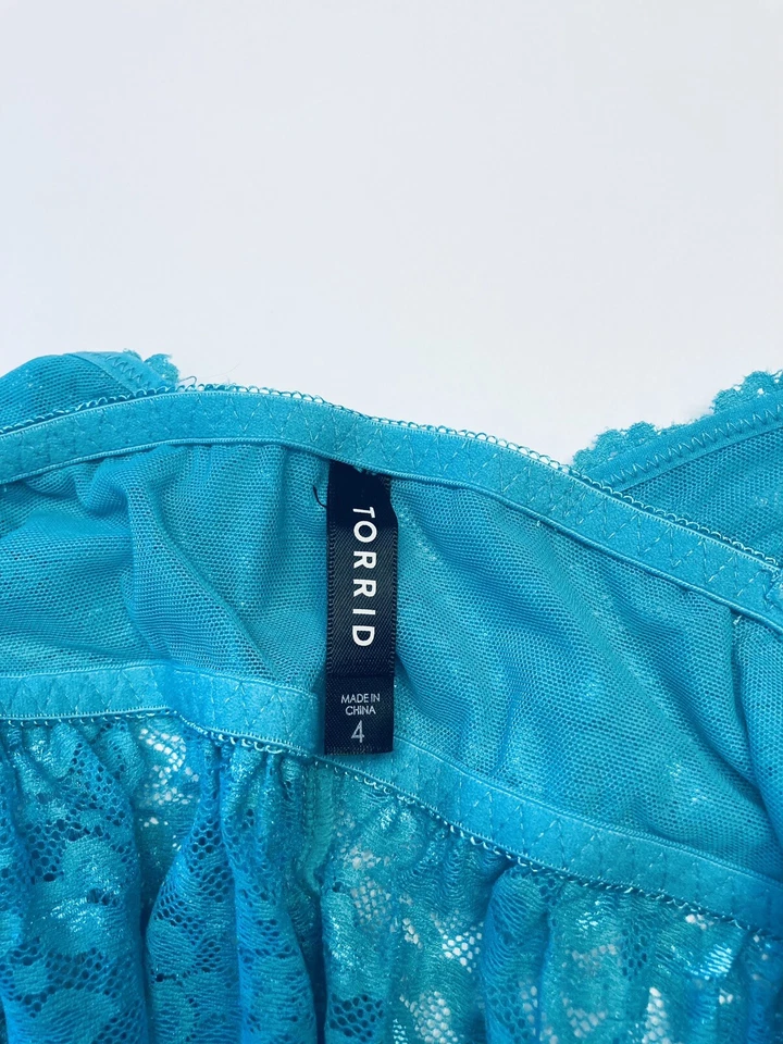 Camisola de pelúcia de renda transparente Babydoll Torrid tamanho 4 4X 26 Aqua - Imagem 3 de 4