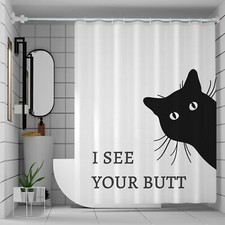 Funny Cat Shower Curtain - Waterproof Fabric Shower Curtain Set for Bathroom ...