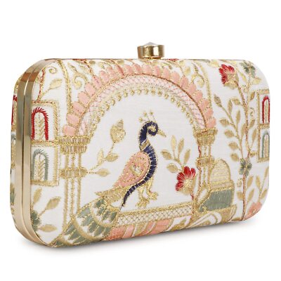 Hand Crafted Designer Box Clutch,Zari Embroidery Clutch For Women/Hand Clutch